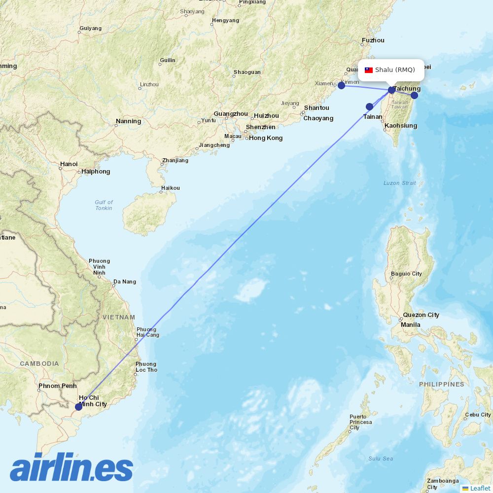 Mandarin Airlines from Taichung International Airport destination map