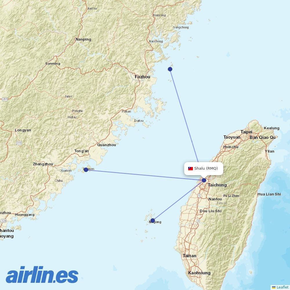 UNI Air from Taichung International Airport destination map