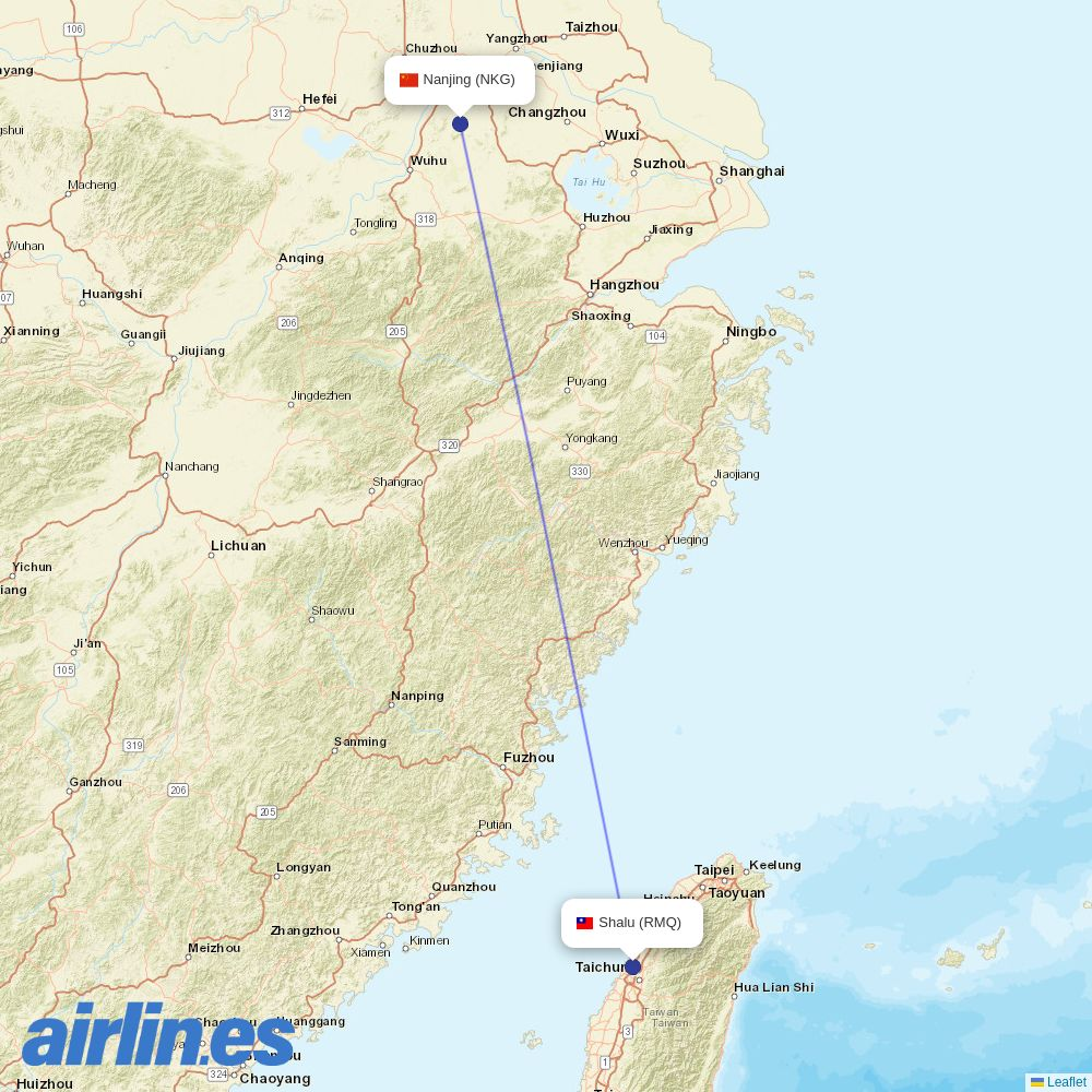 China Eastern Airlines from Taichung International Airport destination map