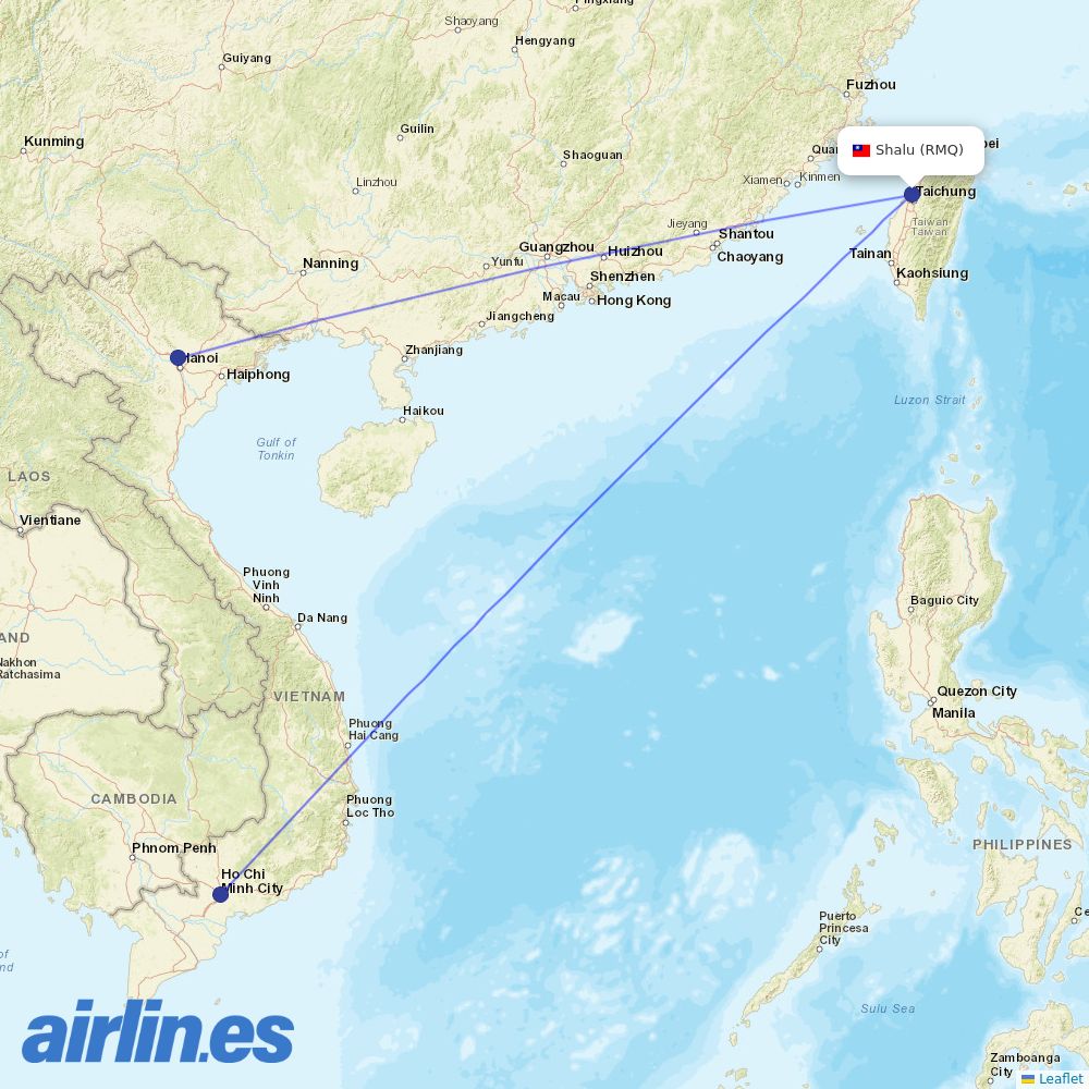 VietJet Air from Taichung International Airport destination map