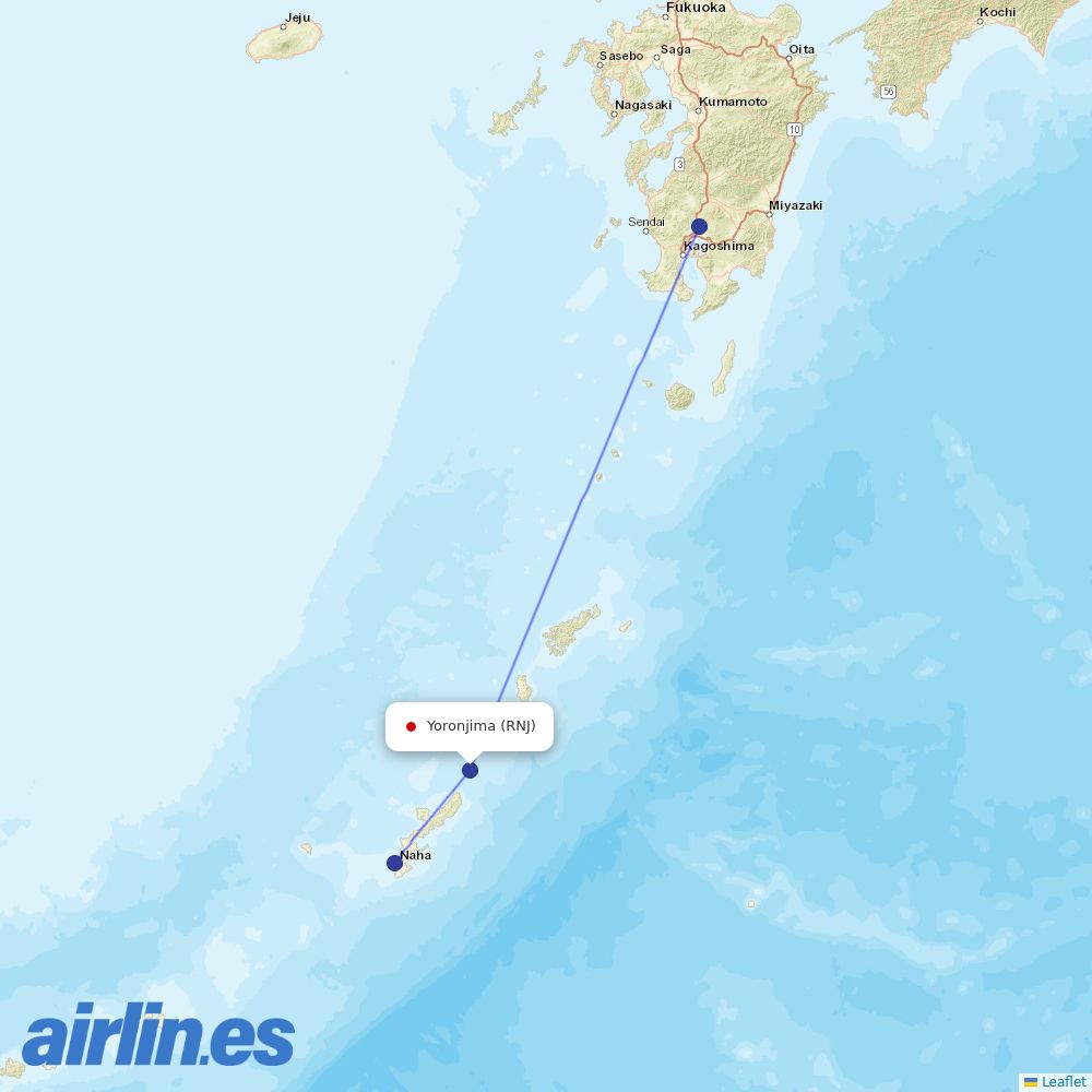 JAL from Yoron destination map