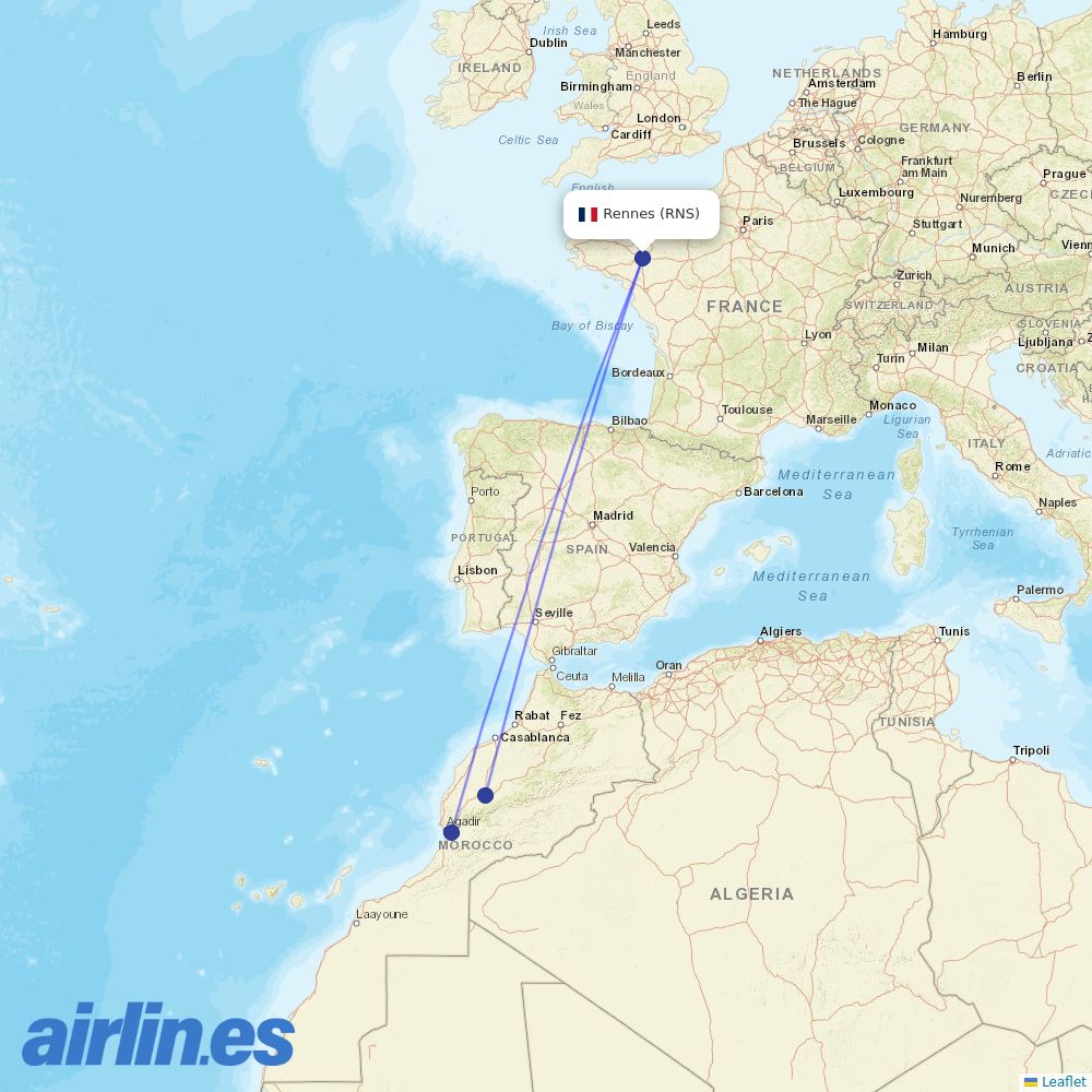 Transavia France from St Jacques destination map