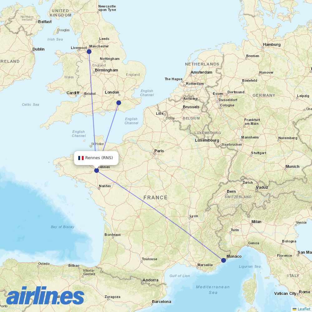 easyJet from St Jacques destination map