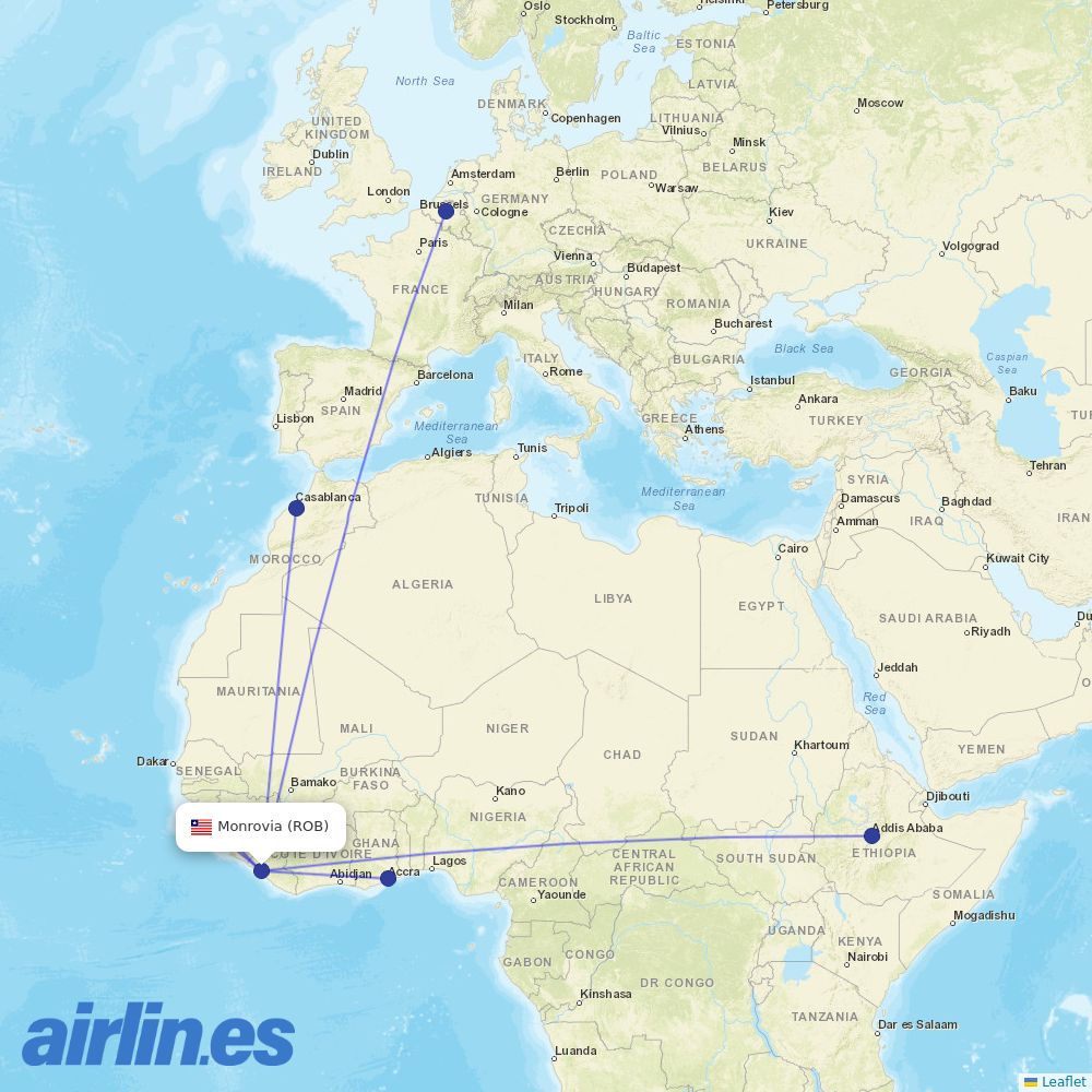 ASKY Airlines from Monrovia Roberts International destination map