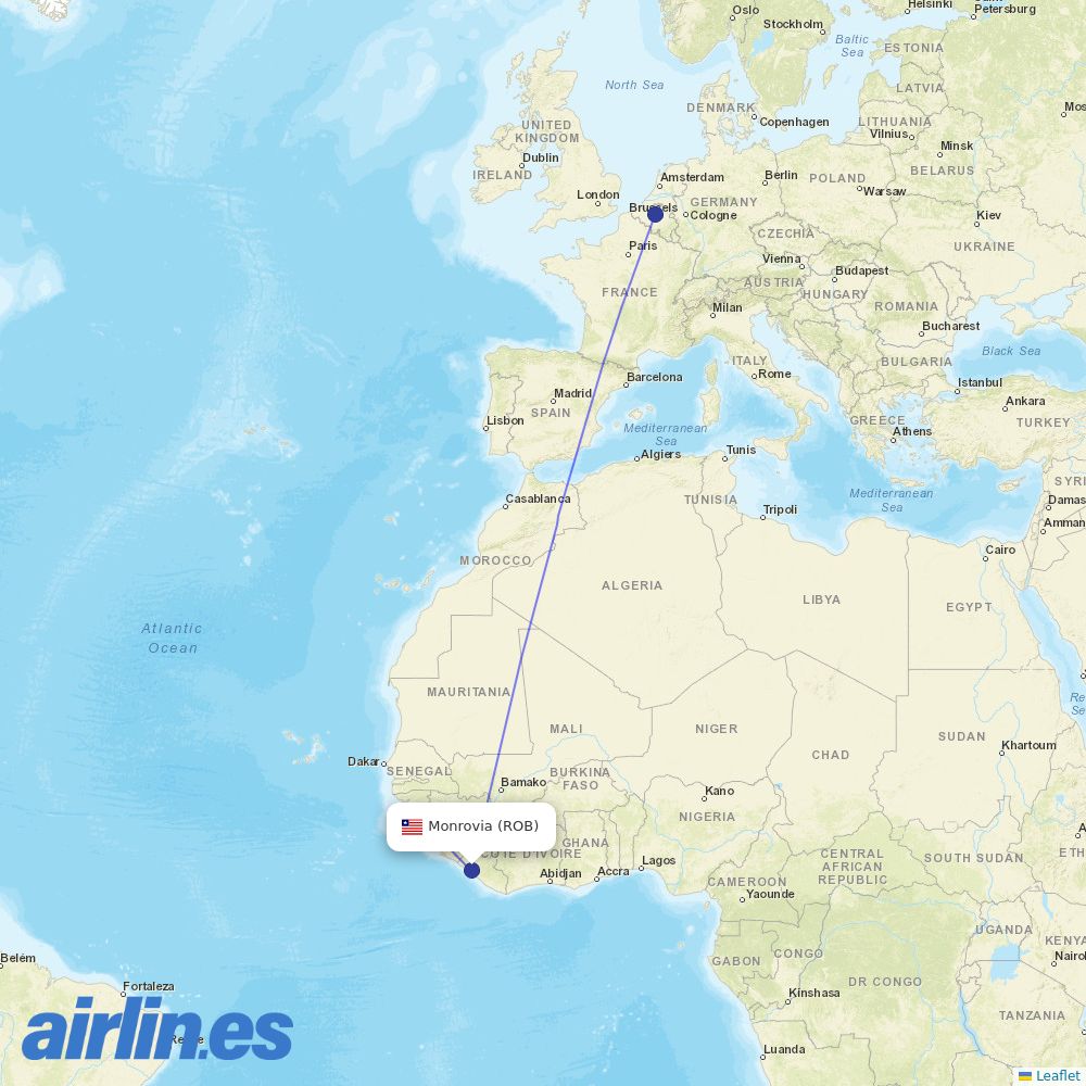 Brussels Airlines from Monrovia Roberts International destination map