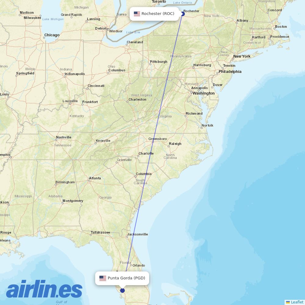 Allegiant Air from Greater Rochester International destination map