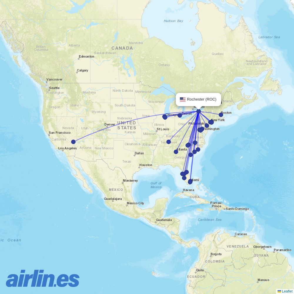 Breeze Airways from Greater Rochester International destination map