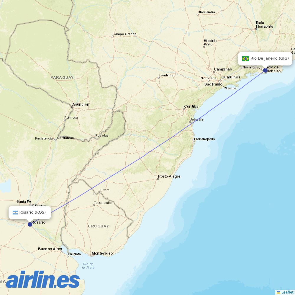 Gol from Rosario destination map