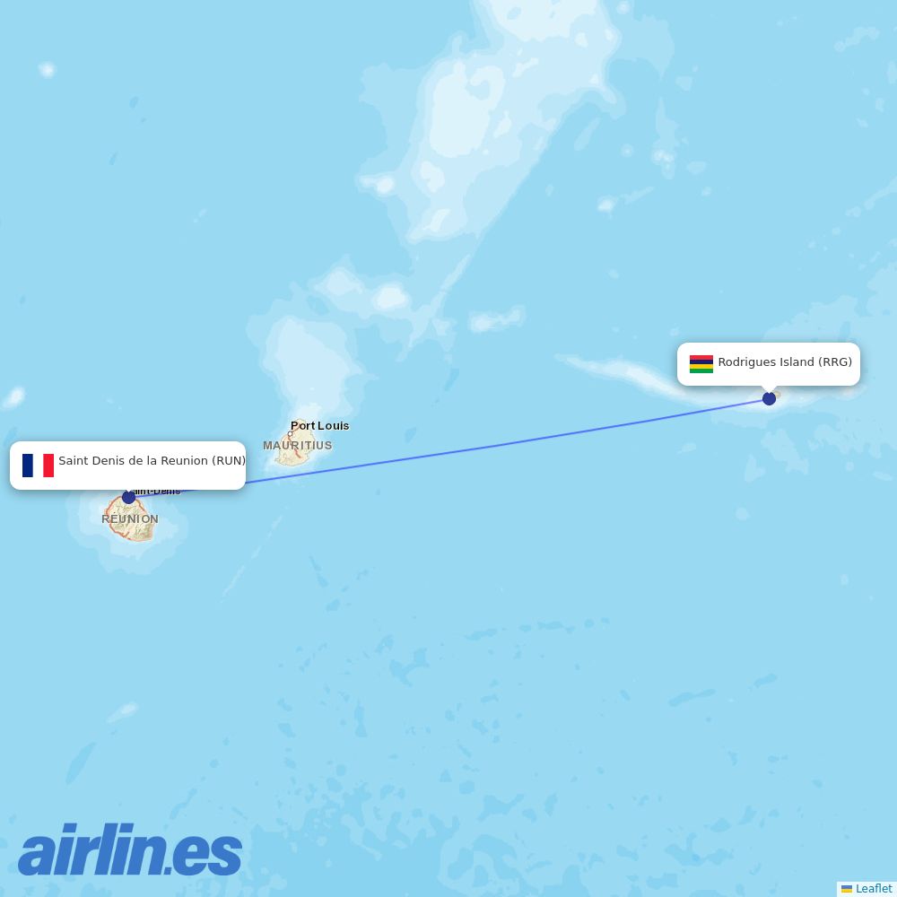 Air Austral from Rodrigues Island destination map