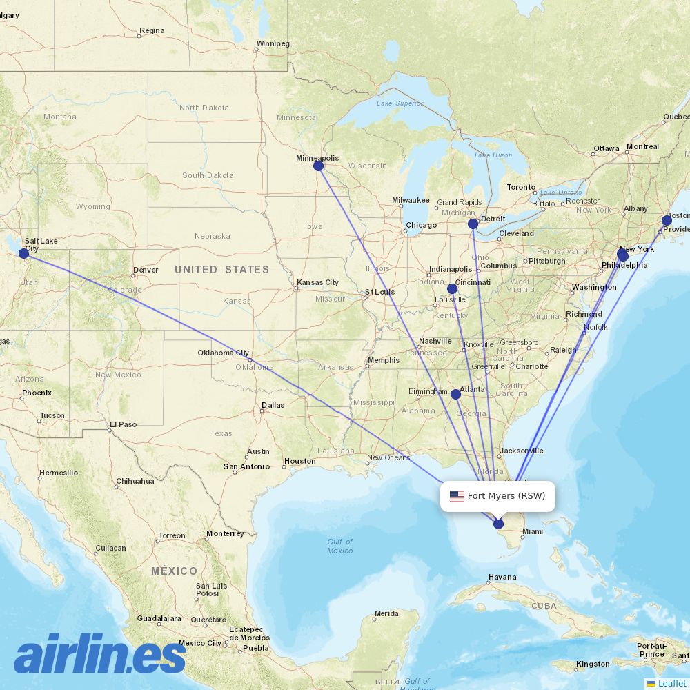 Delta Air Lines from Southwest Florida International Airport destination map