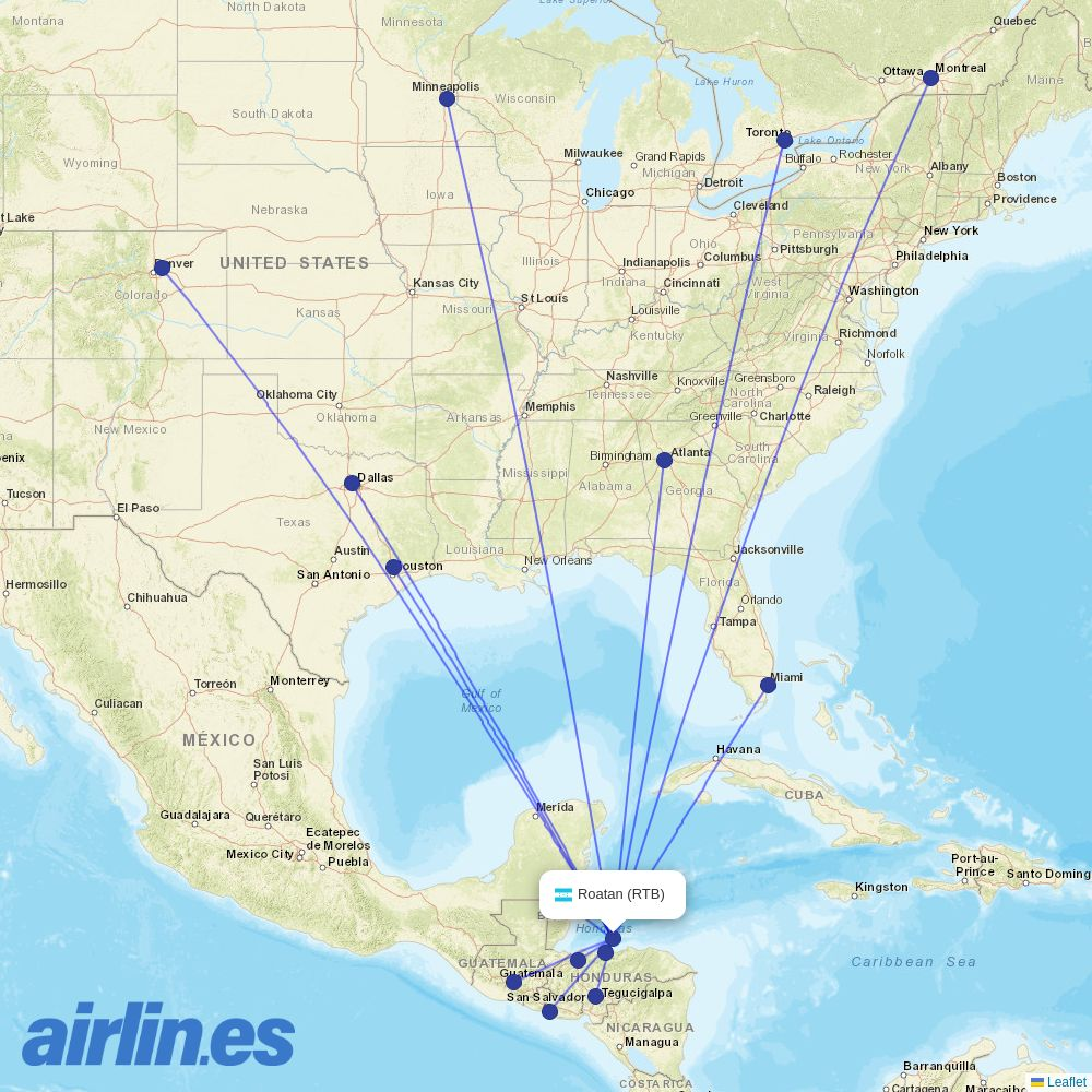 CM Airlines from Roatan destination map