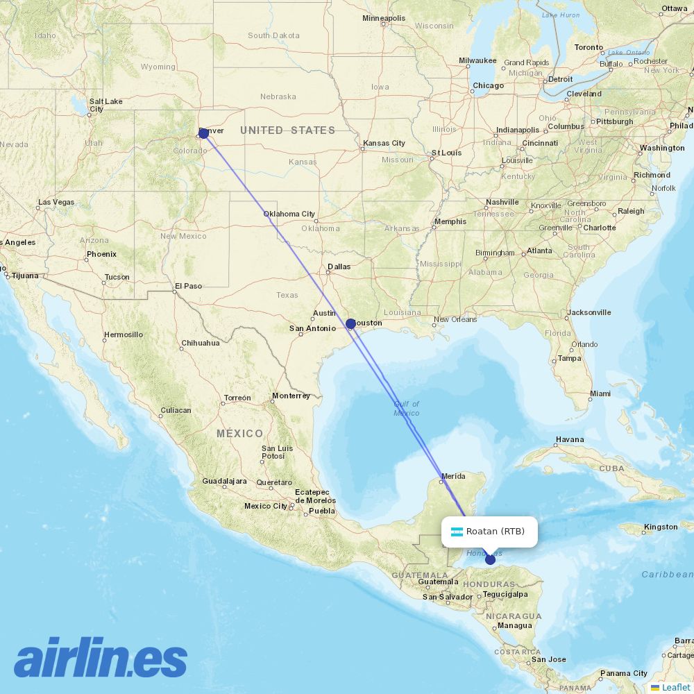 United Airlines from Roatan destination map