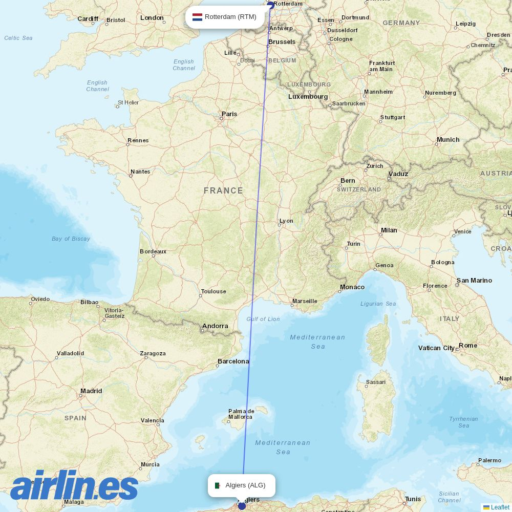 Air Algerie from Rotterdam The Hague Airport destination map