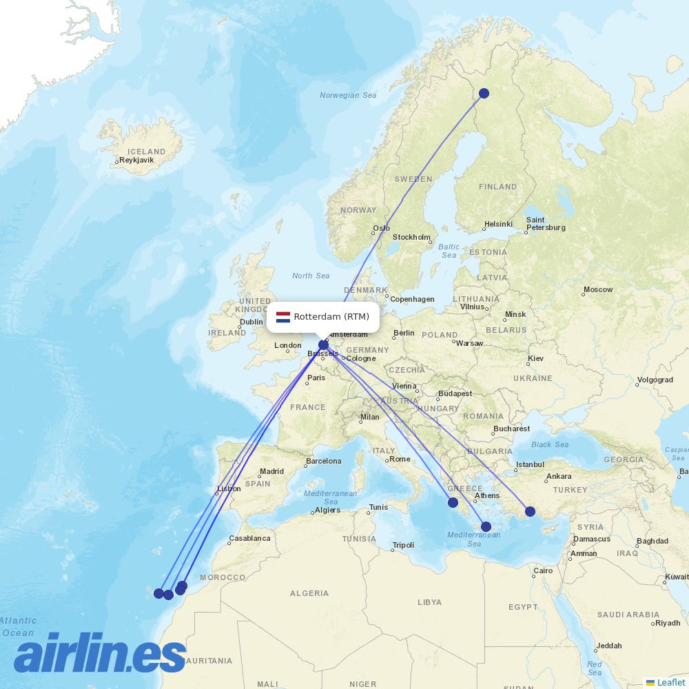 TUIfly Netherlands at RTM route map