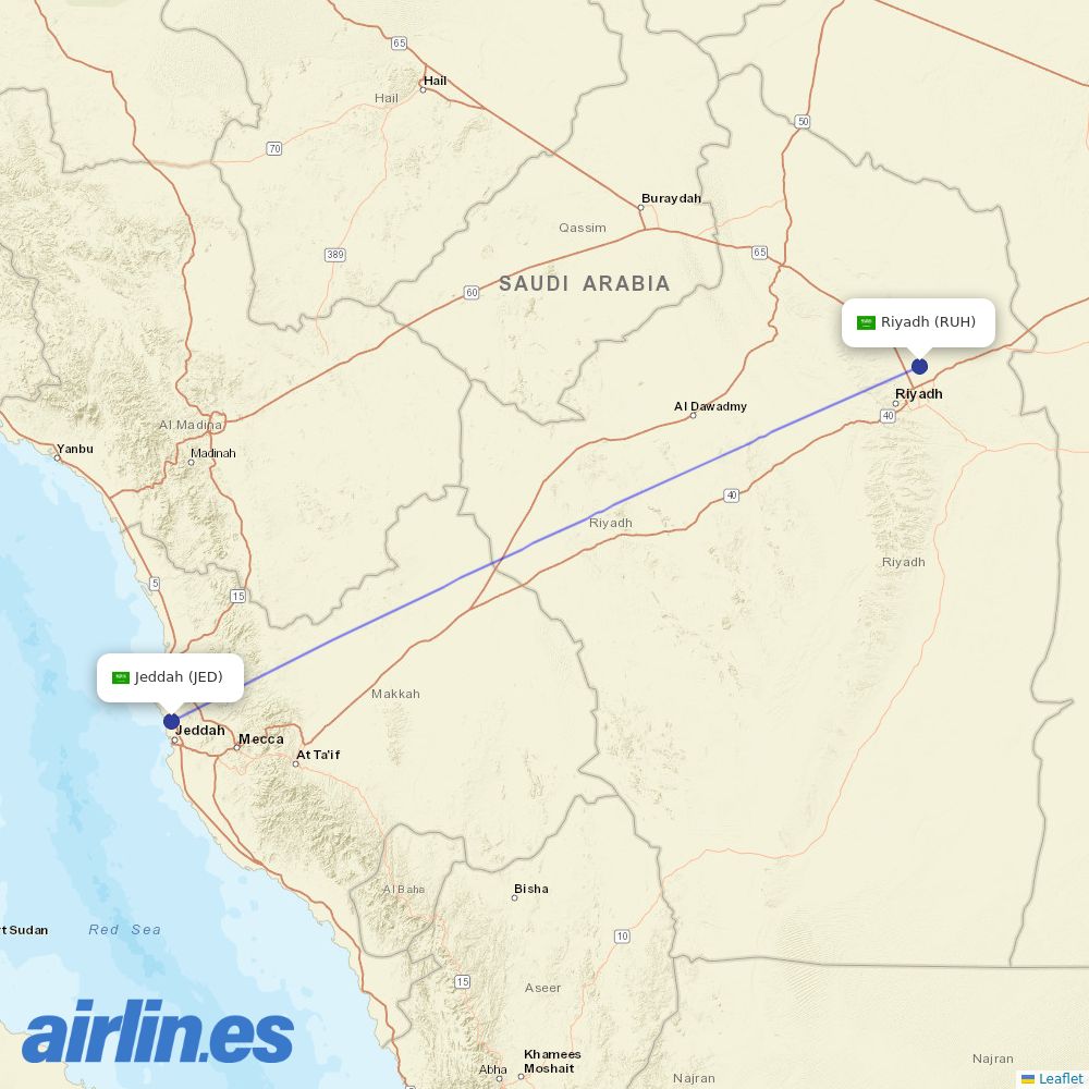 Royal Air Maroc from King Khaled International destination map