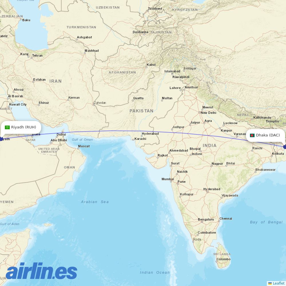 Biman at RUH route map