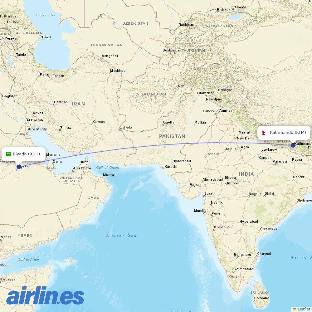 Himalaya Airlines from King Khaled International destination map