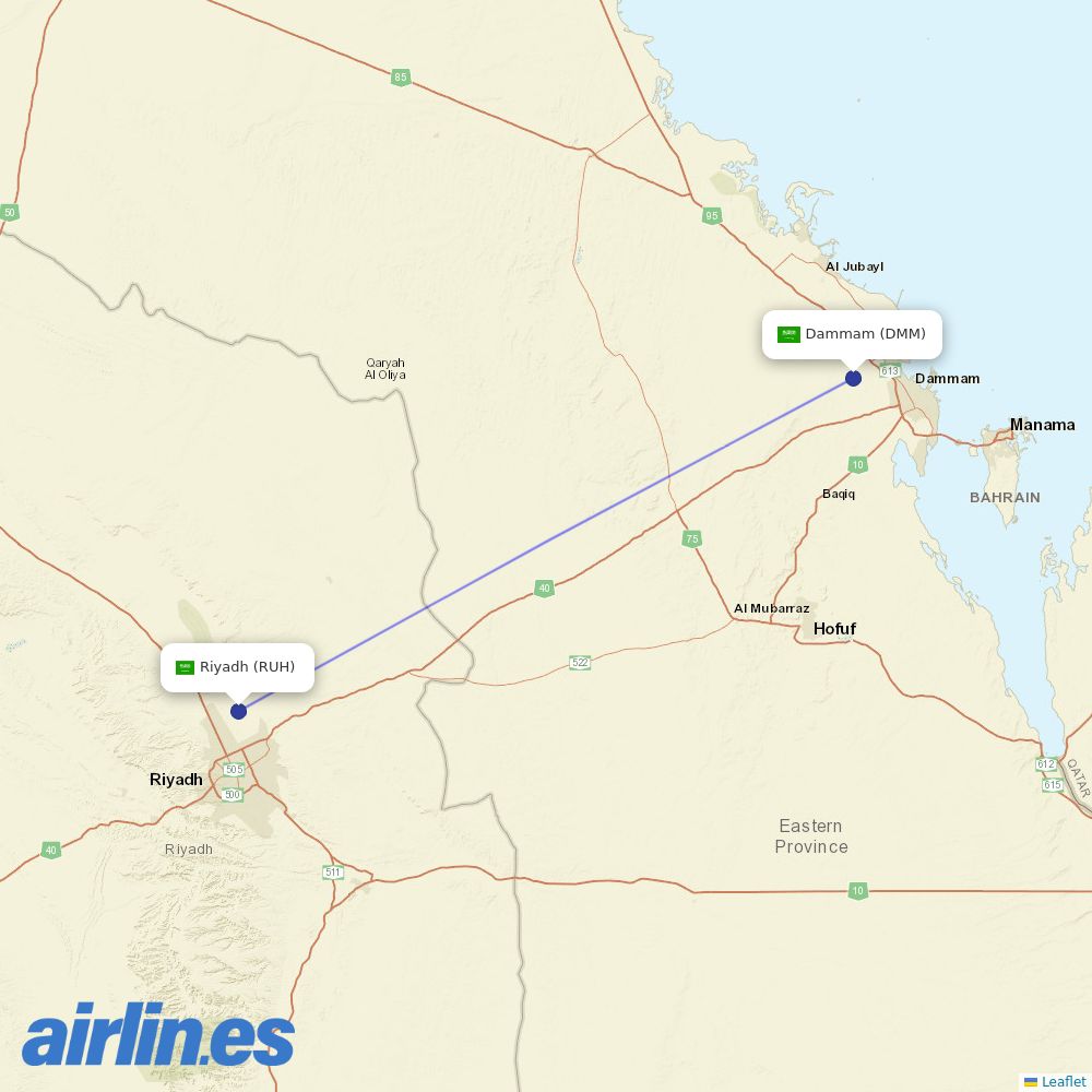 KLM from King Khaled International destination map