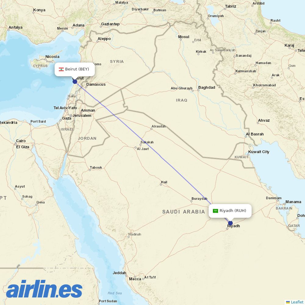 Middle East Airlines at RUH route map
