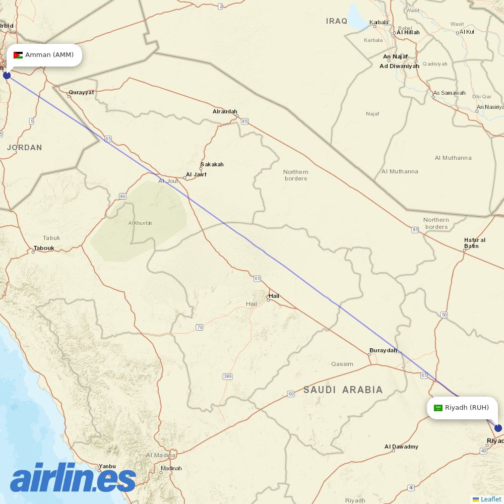 Royal Jordanian at RUH route map