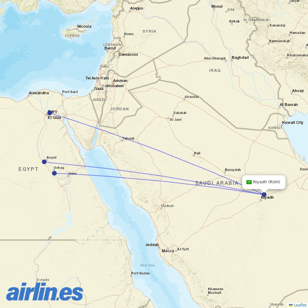 Air Cairo from King Khaled International destination map