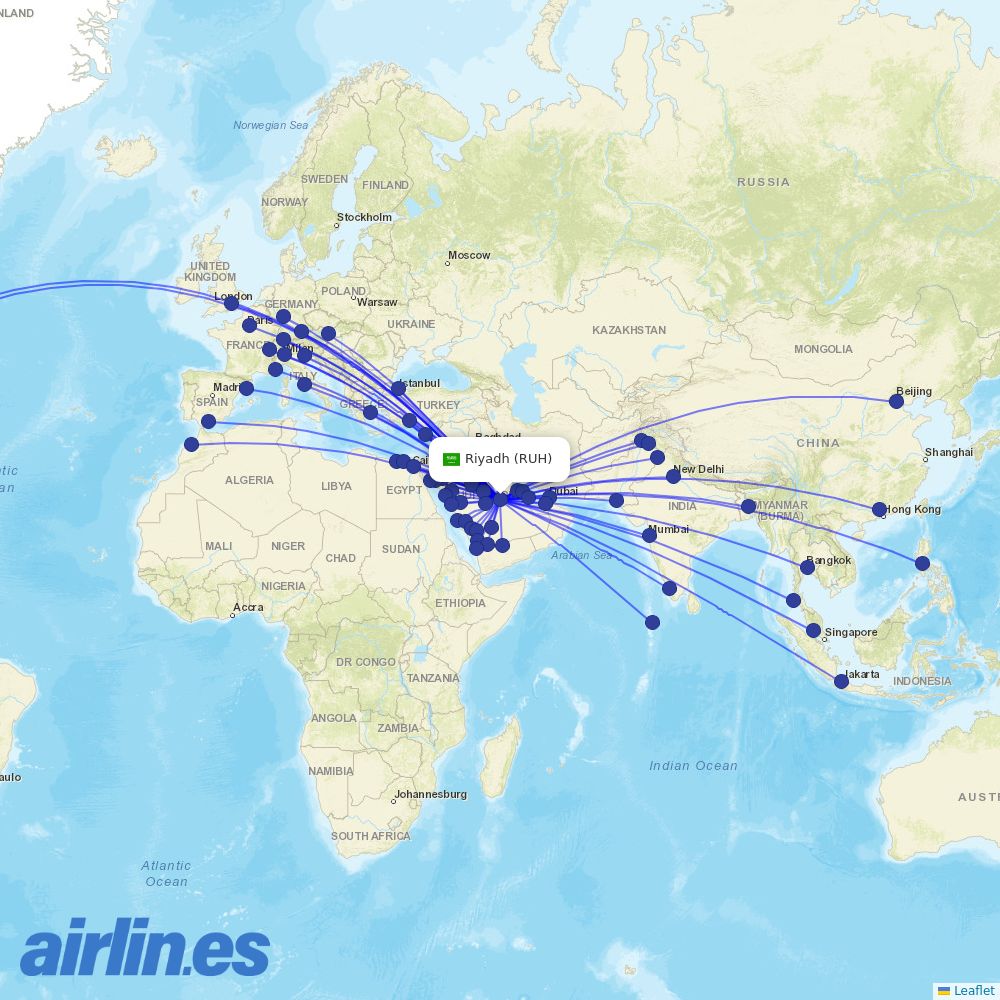 Saudia at RUH route map