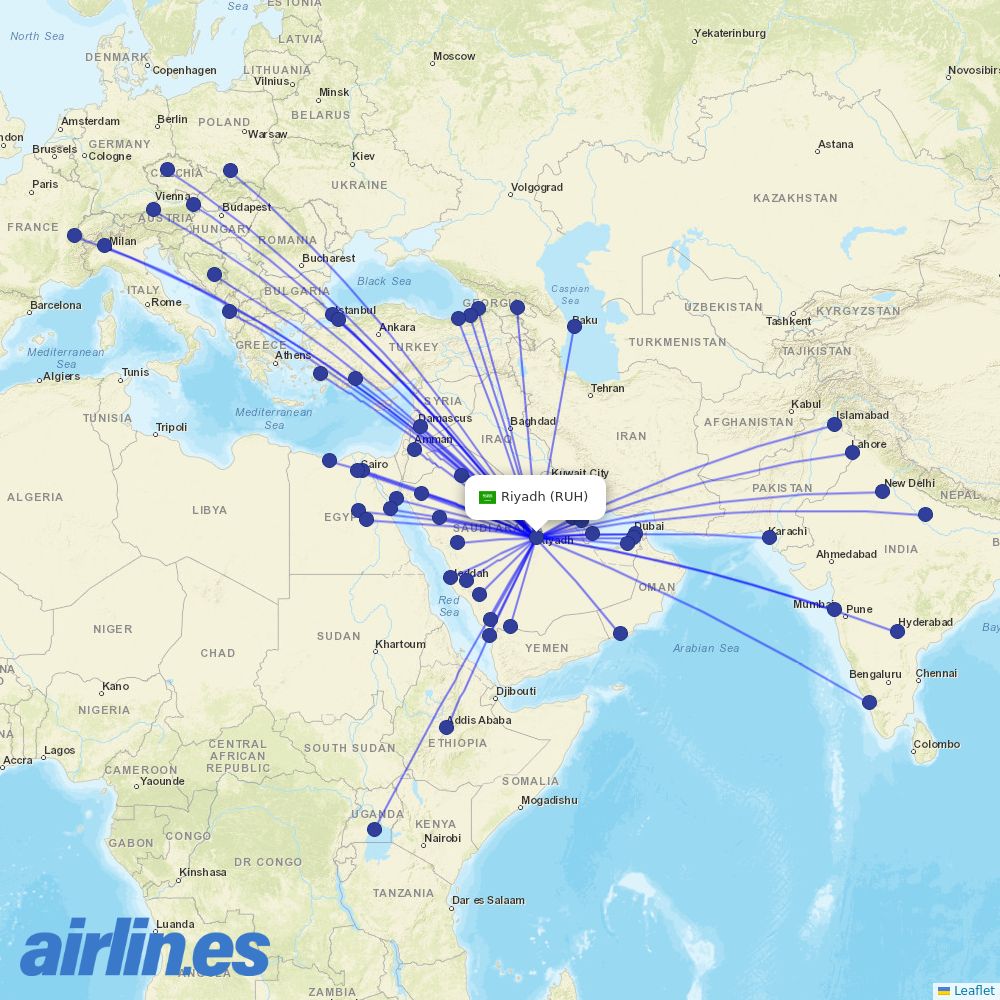 Flynas at RUH route map
