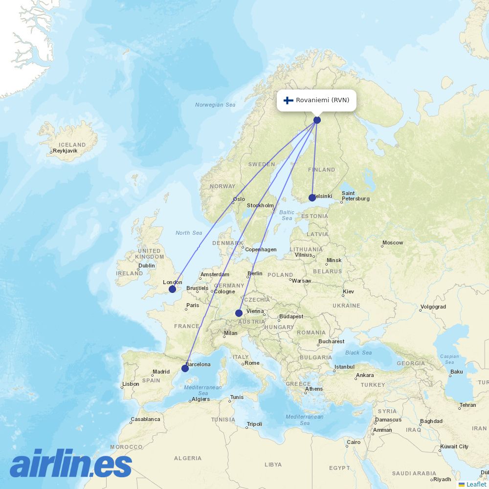 Norwegian Air Sweden from Rovaniemi destination map