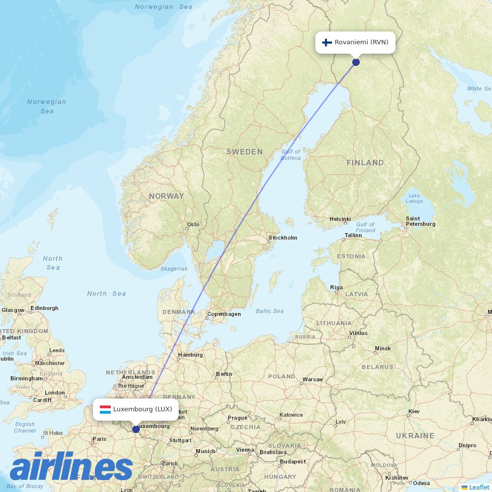 Luxair from Rovaniemi destination map