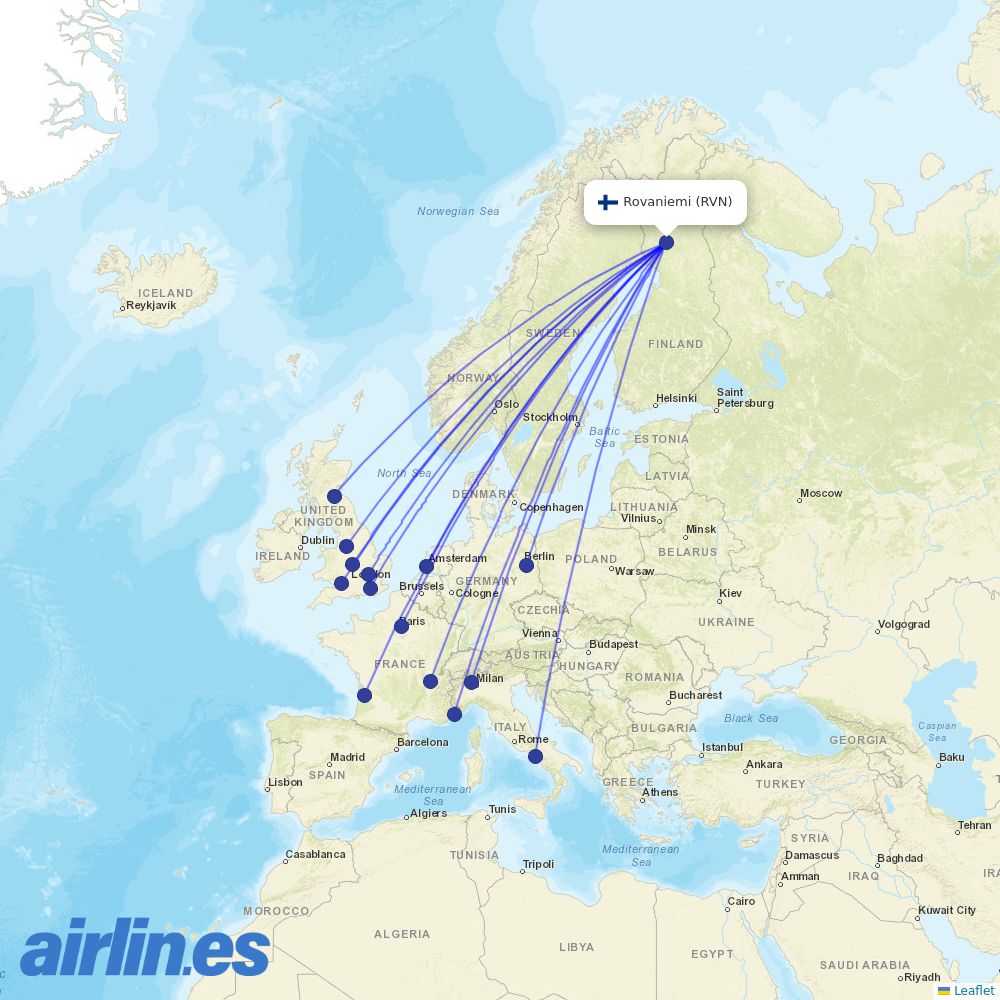 easyJet from Rovaniemi destination map