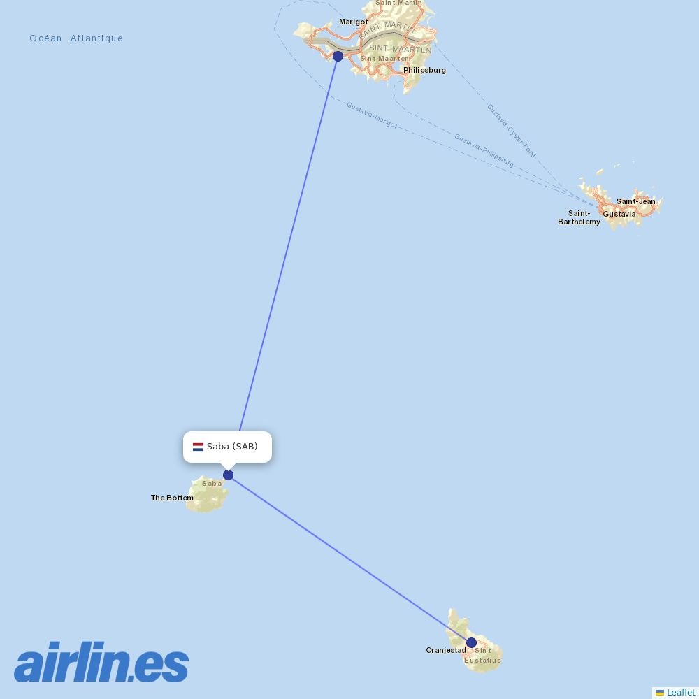 Winair at SAB route map