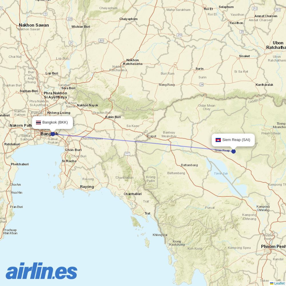 Emirates from Siem Reap-Ankor International Airport destination map