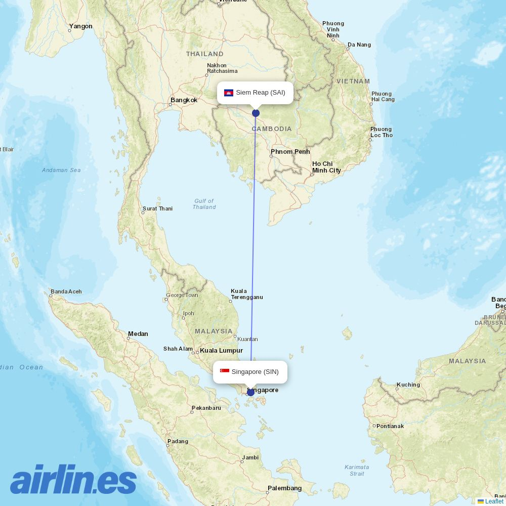 Singapore Airlines from Siem Reap-Ankor International Airport destination map