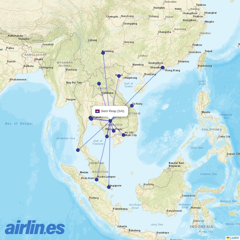 Thai Airways International from Siem Reap-Ankor International Airport destination map