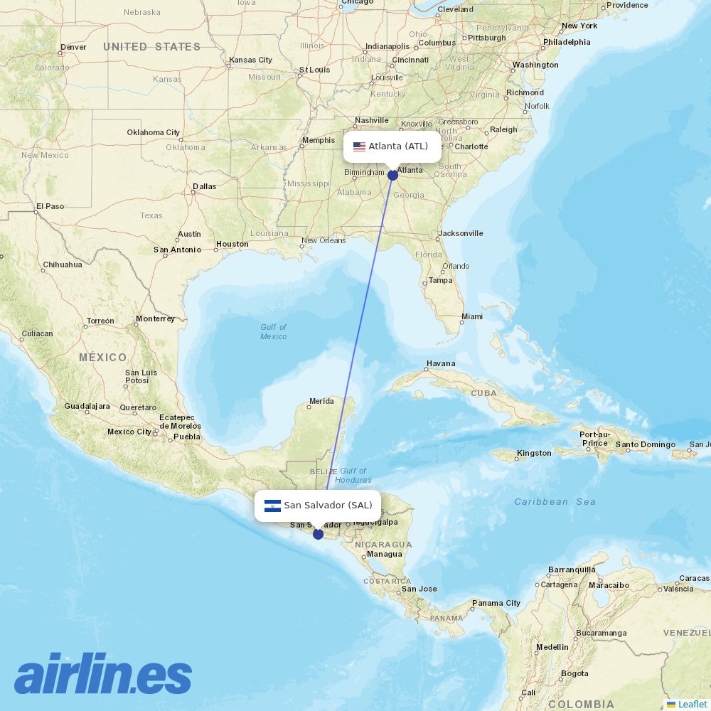 Frontier Airlines from El Salvador International destination map