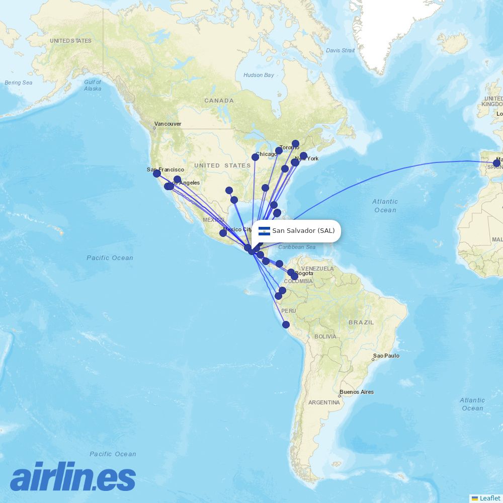 Volaris El Salvador from El Salvador International destination map