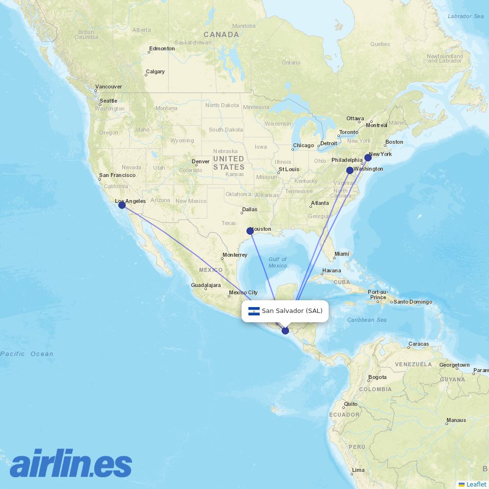 United Airlines from El Salvador International destination map