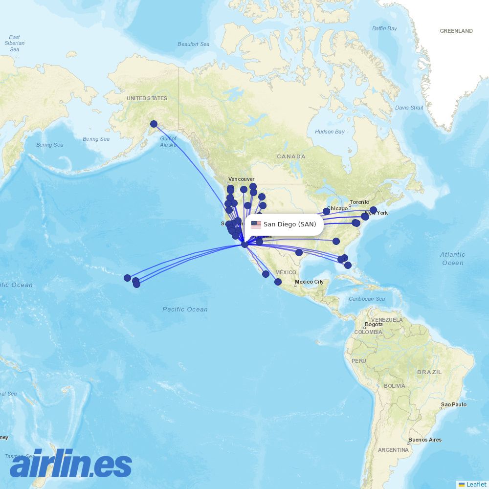 Alaska Airlines at SAN route map