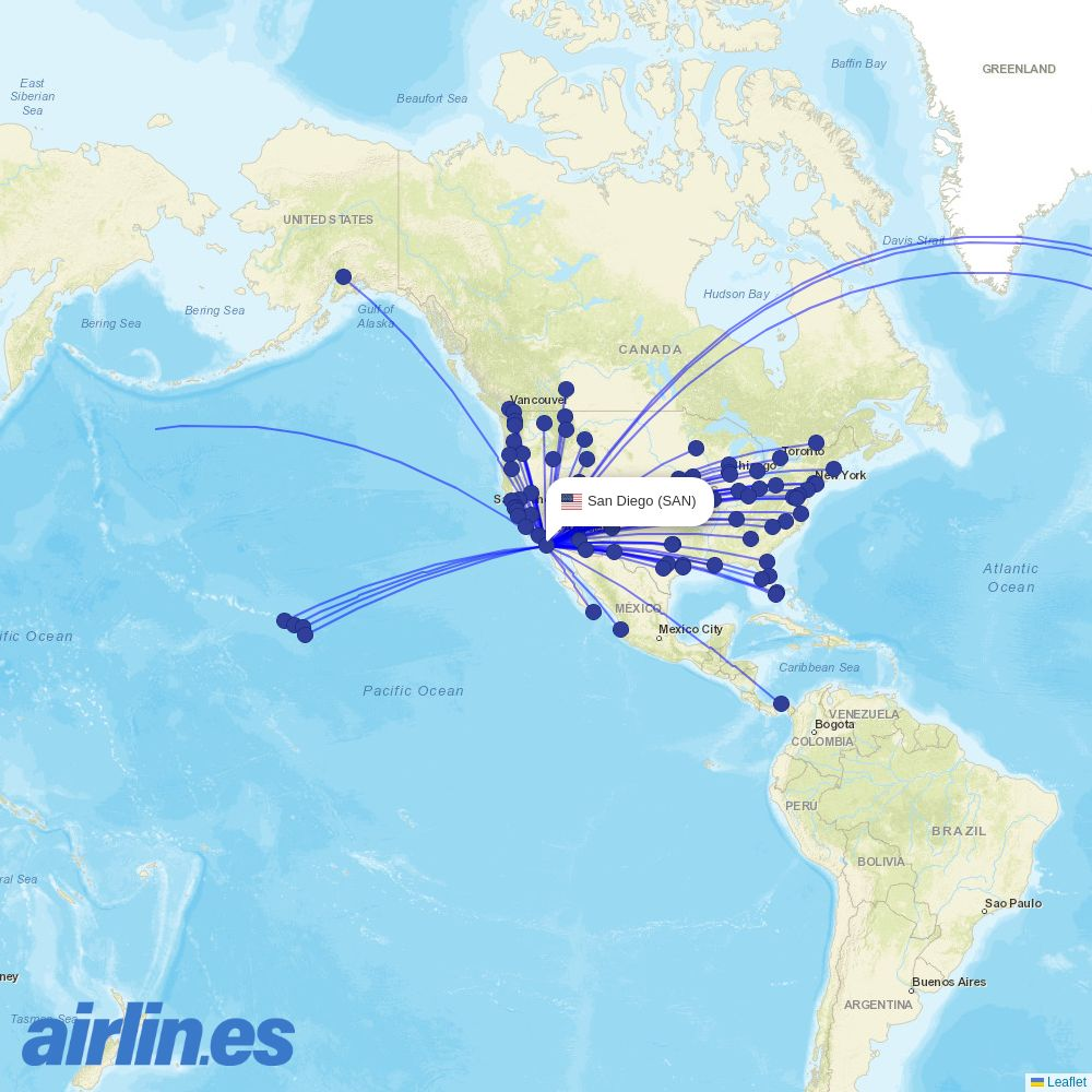 Breeze Airways from San Diego International Airport destination map