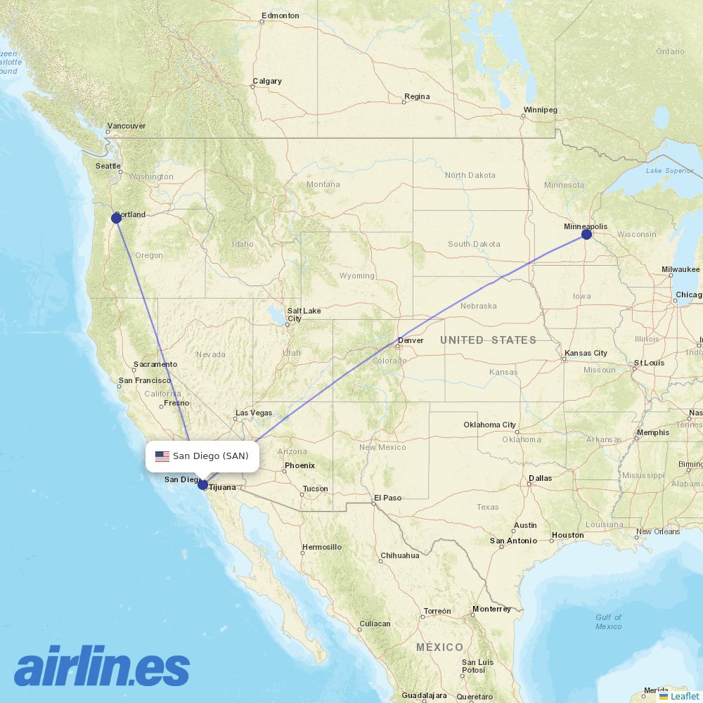 Sun Country Airlines at SAN route map