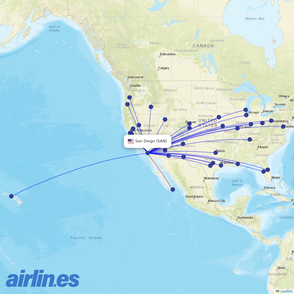 Southwest at SAN route map