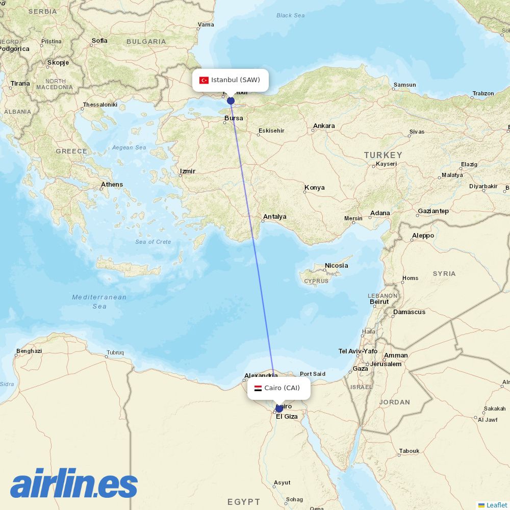 Nile Air at SAW route map