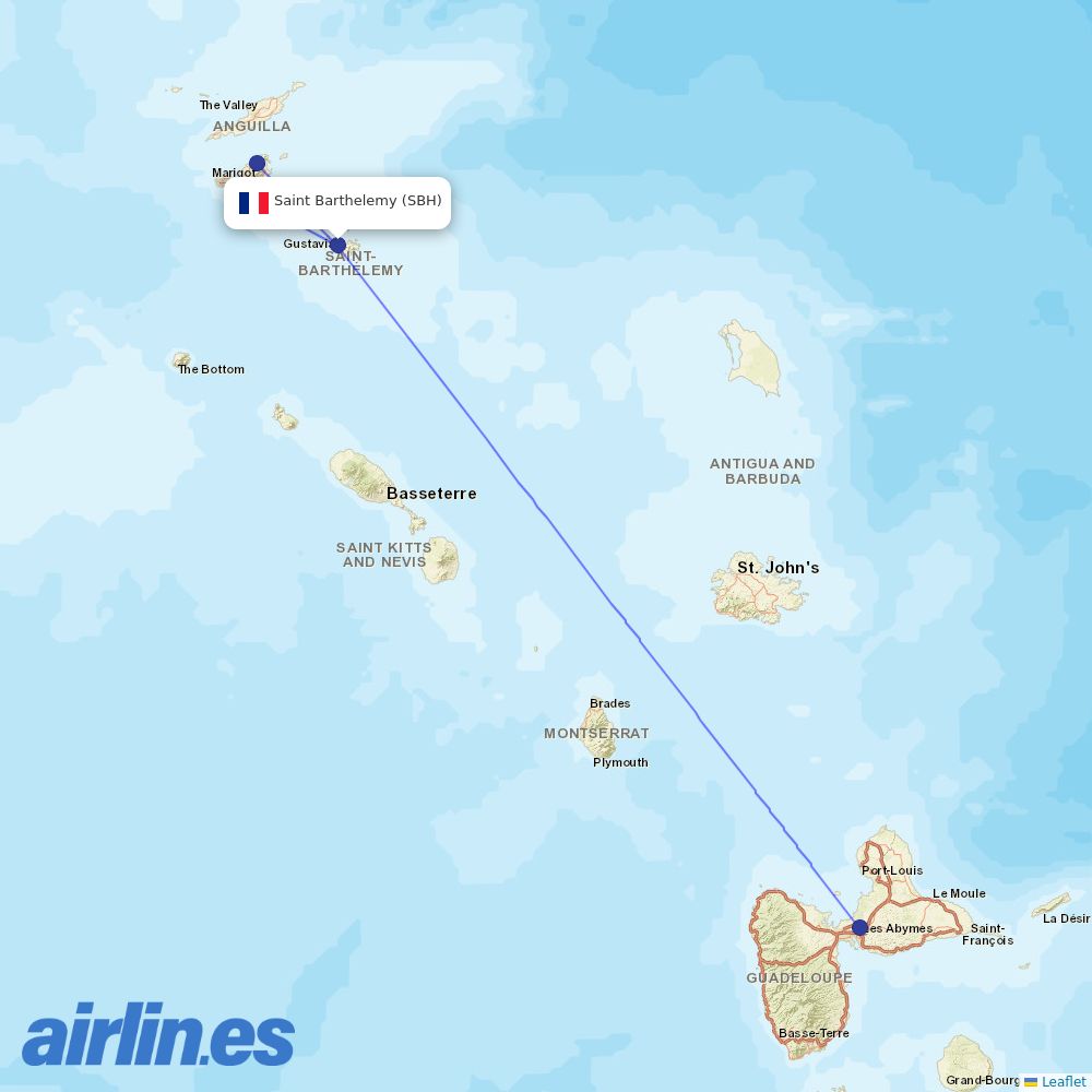 Saint Barth Commuter from St. Barthelemy Airport destination map