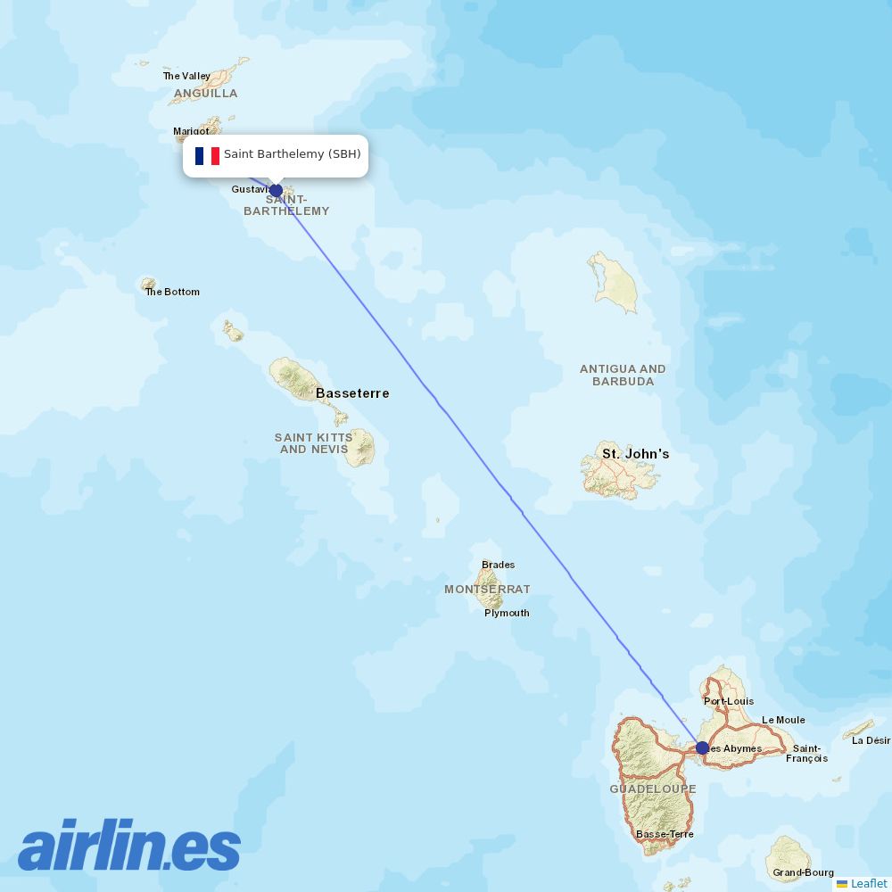 Air Caraibes at SBH route map