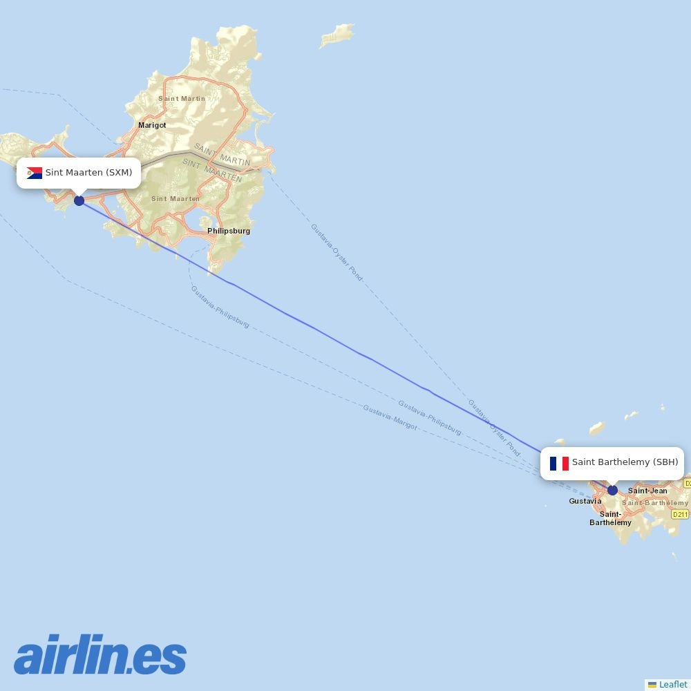 Winair at SBH route map