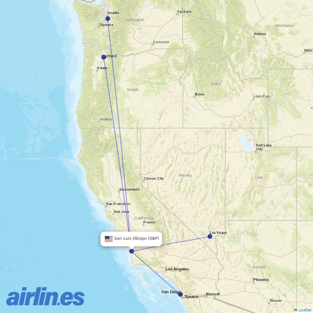 Alaska Airlines from San Luis County Regional Airport destination map