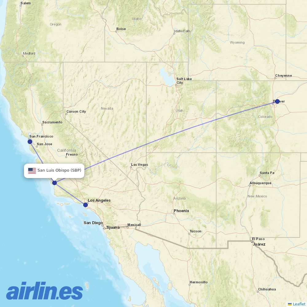 United Airlines from San Luis County Regional Airport destination map