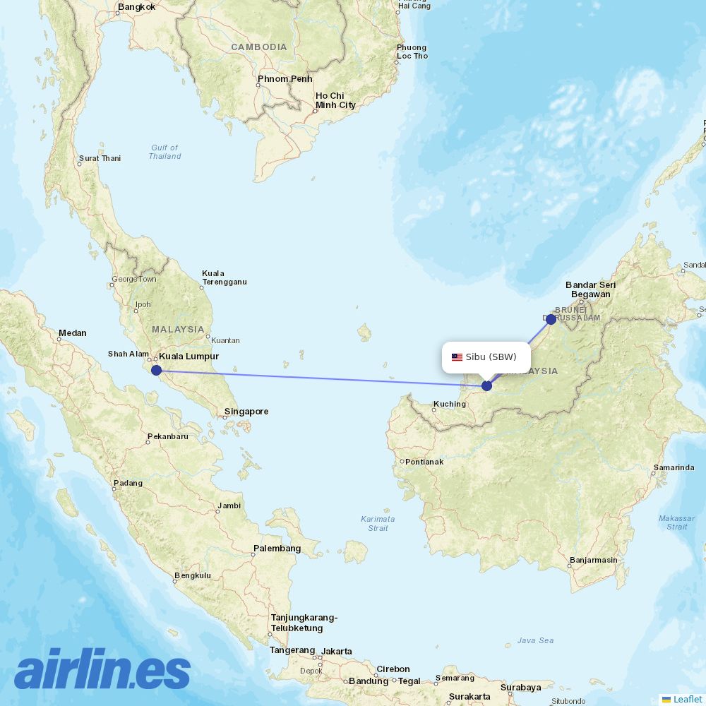 Malaysia Airlines from Sibu destination map