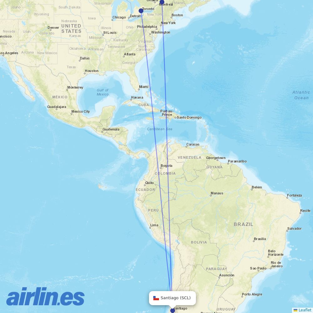 Air Canada from Arturo Merino Benítez International Airport destination map
