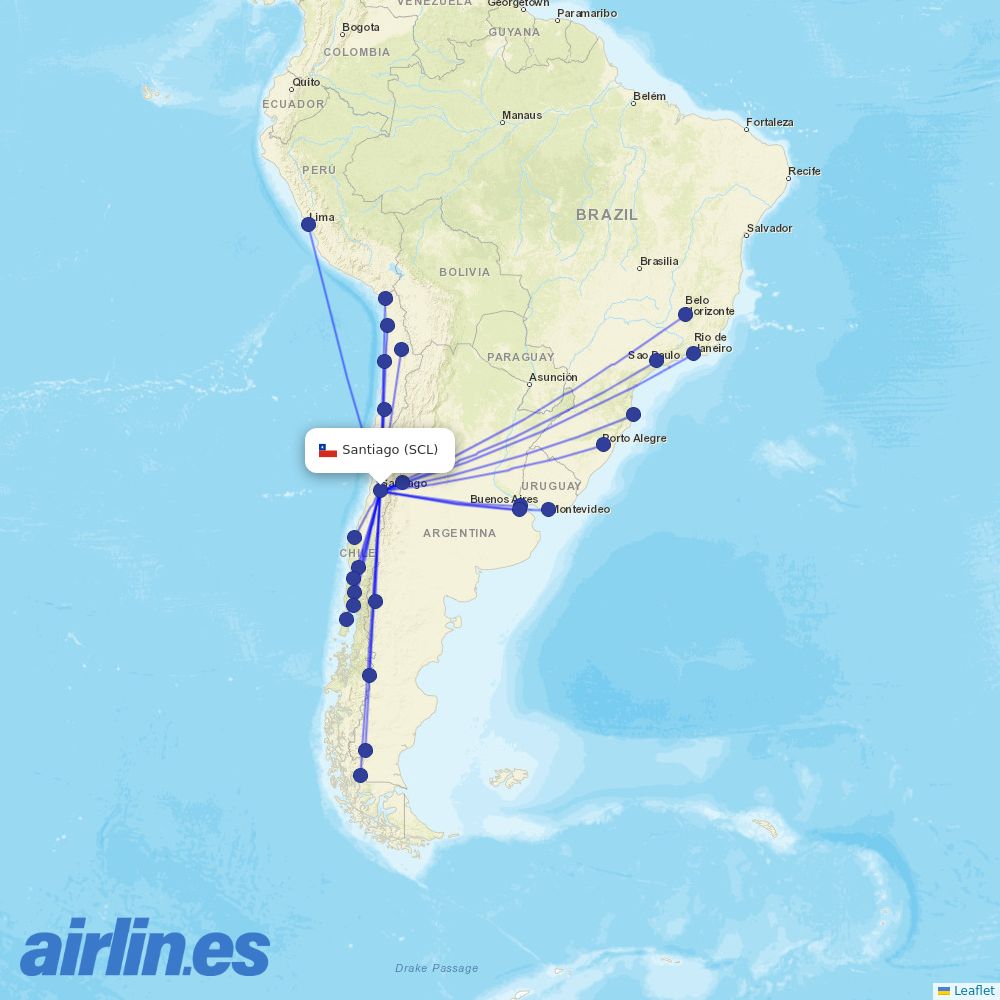 Sky Airline from Arturo Merino Benítez International Airport destination map